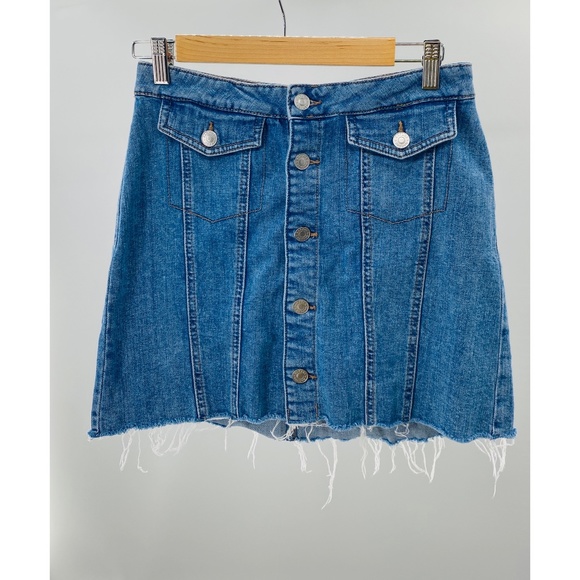 Garage Denim Cut Mini Skirt w/ Front Pockets - Picture 5 of 11